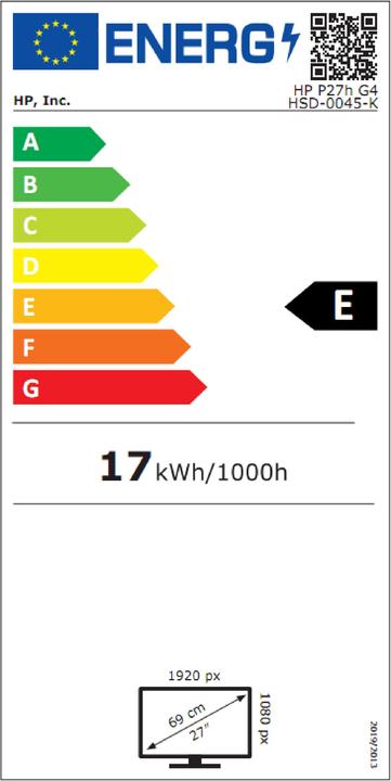 Label énergétique HP P27H G4 (1920 x 1080 pixels, 27")