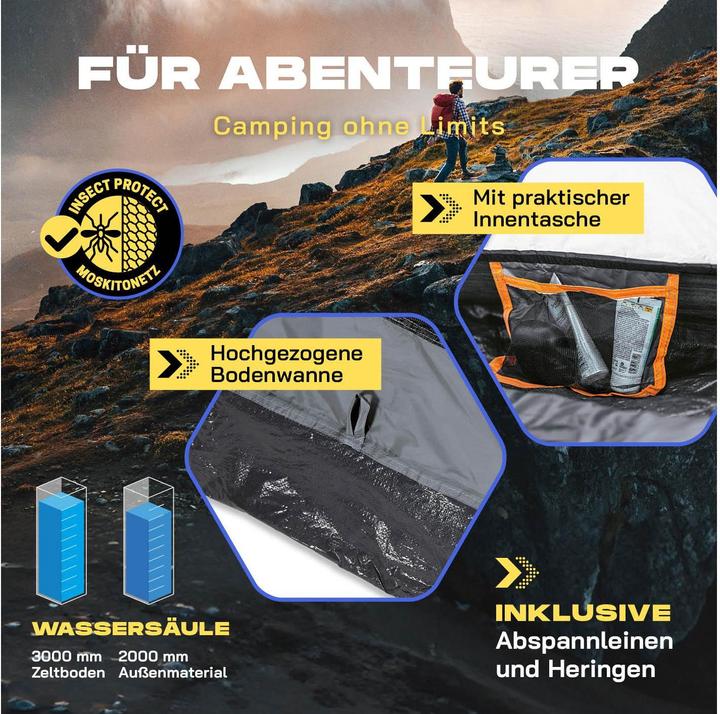 Produktbild Where Tomorrow Wurfzelt 3 Personen - Grau, Anzahl Personen: 3 (Wurfzelt, 3.10 kg, 3 Personen)