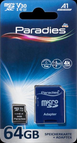 Actual product image Paradies MicroSDXC 64GB C10 UHS-I U3 V30 A1 (64 GB, microSDXC, U3, UHS-I)