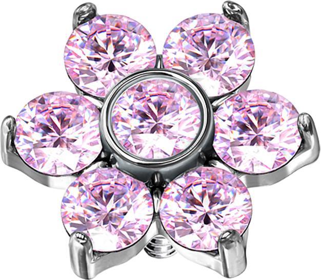 Star Piercing Dermal Anchor Blume Kristall pink (ohne Messing, Chirurgenstahl 316L)