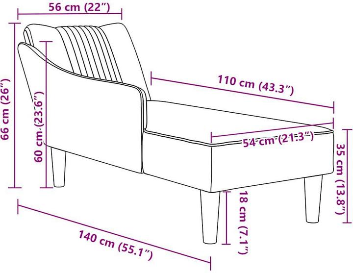 Actual product image VidaXL Chaise longue with right armrest Cloud grey fabric
