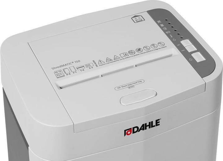 Produktbild Dahle ShredMATIC 150 Aktenvernichter mit Partikelschnitt P-4, 4 x 12 mm, bis 150 Blatt, lichtgrau (Partikelschnitt)