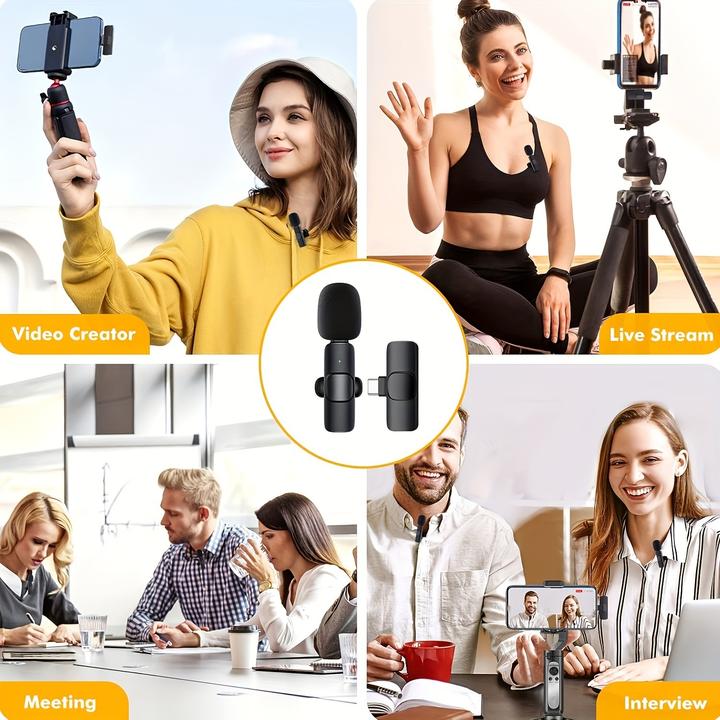 Image du produit PhoneLook Microphone cravate sans fil Bluetooth rechargeable USB-C pour smartphone et tablette avec enregistre
