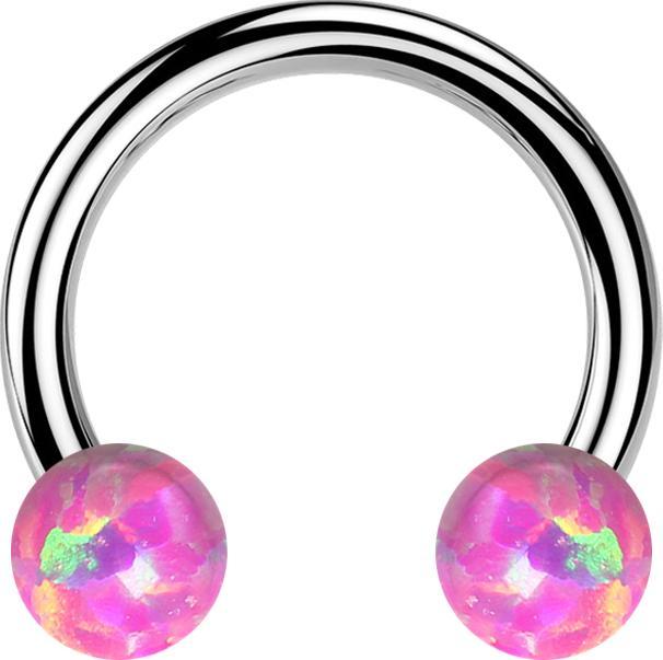 Star Piercing Micro Threadless Circular Barbell silber mit zwei Opale pink (Titan G23, ohne Messing)