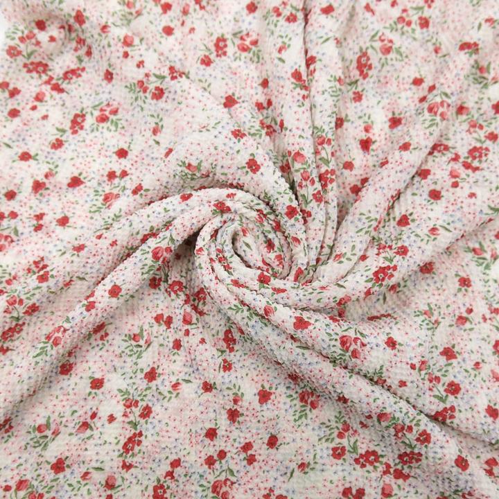 Image du produit Stoffrestposten Mousseline plissée - fleurettes sur blanc cassé - vente minimale : 1 mètre