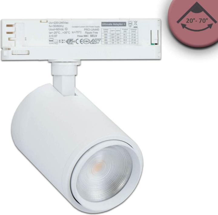 Actual product image Isoled 3-PH track spotlight, focusable, 34W, 20°-70°, matt white, Fresh Meat 3200K