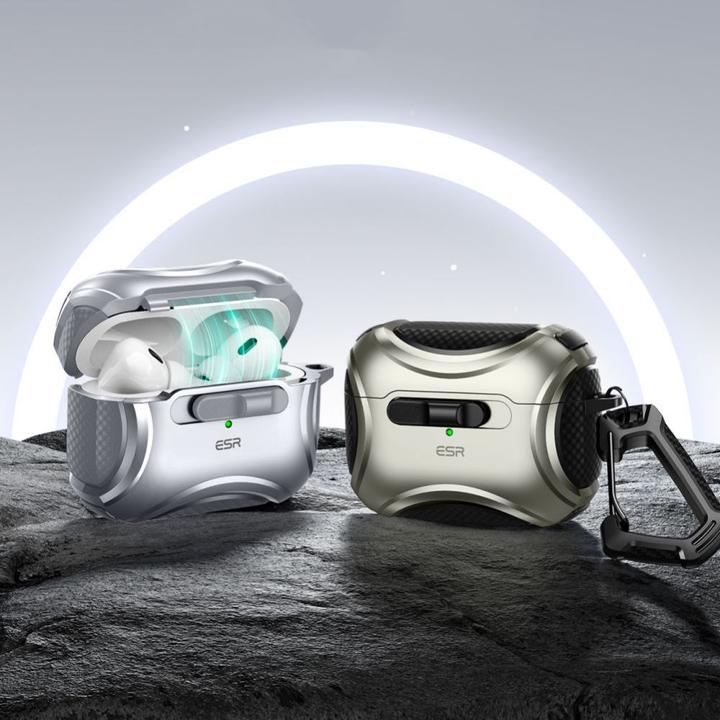Image du produit ESR Étui Cyber Flicklock Halolock MagSafe pour Airpods Pro 1/2 - Argenté (Couvercle de l'étui de chargement)