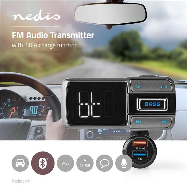 Produktbild Nedis Kfz Audio FM Transmitter Schwanenhals freisprechend 2.0 " LED Bildschirm Bluetooth® QC 3.0 /