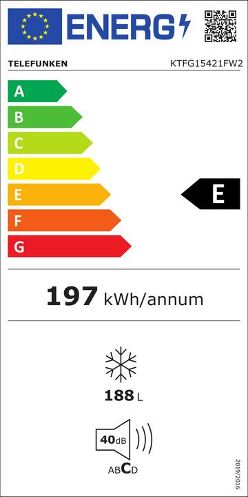 Energie-Label Telefunken TEL Gefrierschrank KTFG15421FW2 wh (Freistehend, 188 l)
