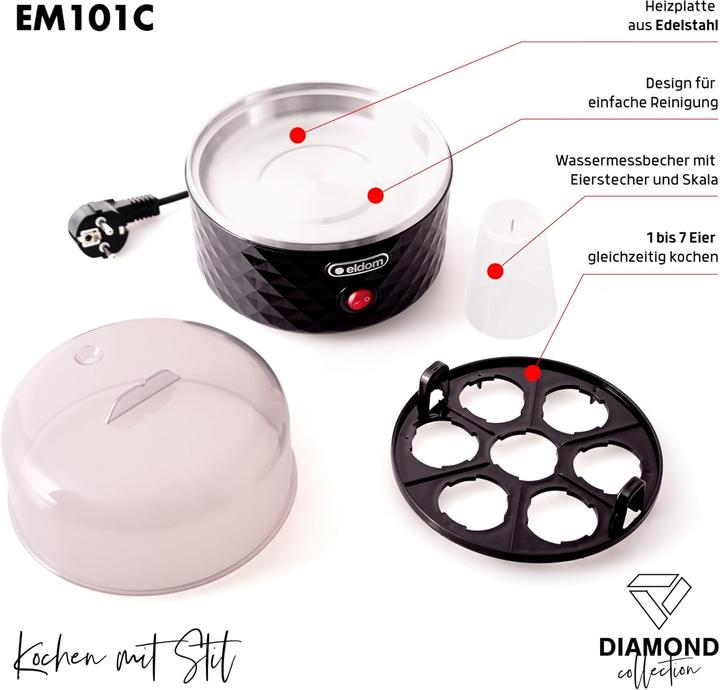 Actual product image Eldom EM101C Egg boiler EGGO 1-7 eggs 380 W adjustable cooking hardness