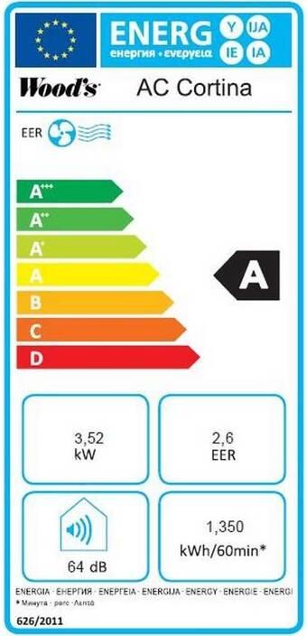 Energy Label Wood's Klimagerät AC Cortina 12K Eco (35 m², 12000 BTU/h)