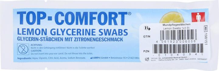 Produktbild Dr. Junghans BRINKMANN MEDICAL Wattestäbchen für Mundhygiene ca 15 cm lang Lemon, 3 St. Stäbchen