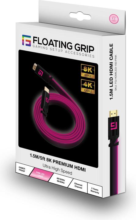 Productafbeelding Floating Grip HDMI Kabel Hoge Snelheid 8K/60Hz LED 1,5m roze (1.50 m, HDMI)