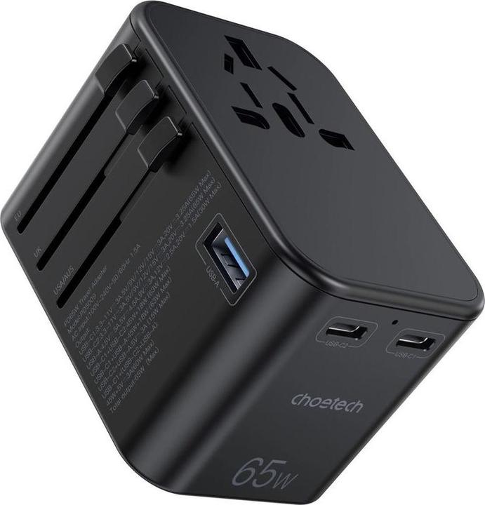 Actual product image Choetech gaN 2 x USB Type C / USB 65W Power Delivery Fast Charger Black (PD5009-BK) (65 W)