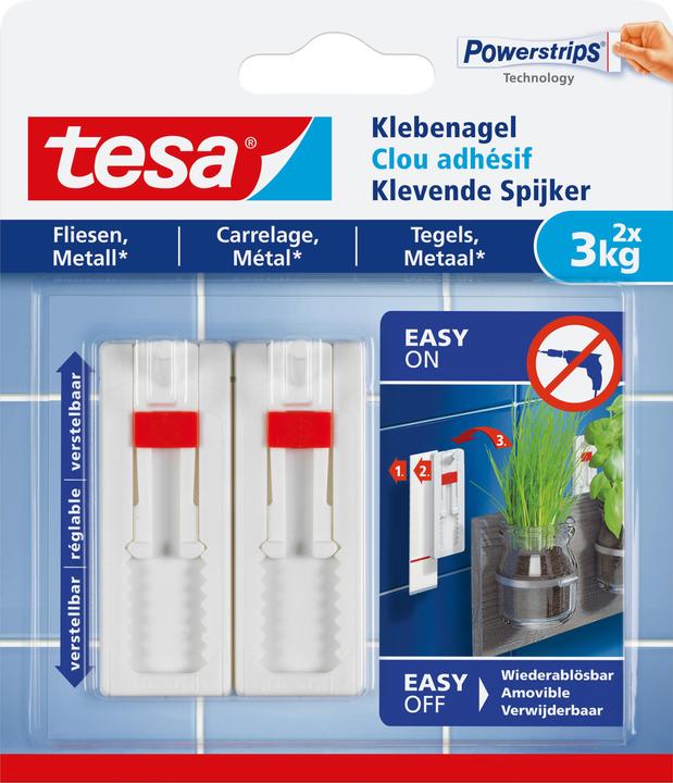 Image du produit tesa Clou adhésif pour carrelage et métal, réglable en hauteur