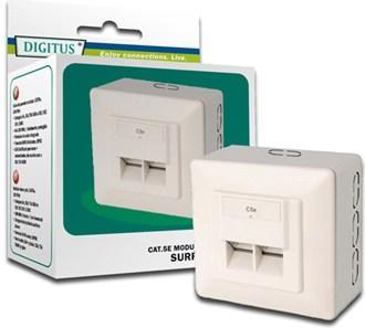 Actual product image Digitus CAT 5e Modular junction box shielded 2x RJ45 8P8C LSA Colour Pure white Surface-mounted
