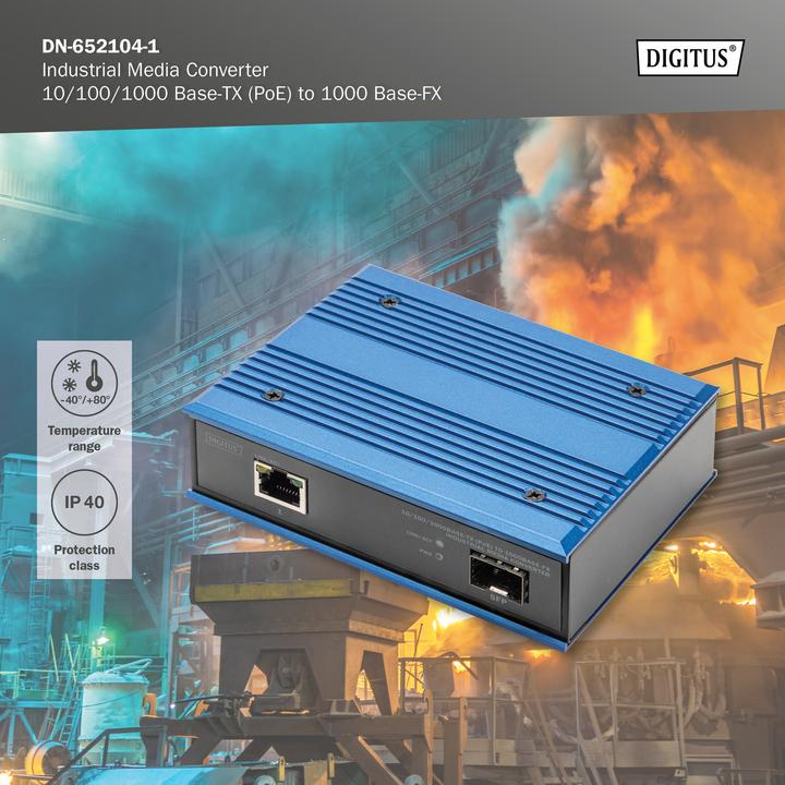 Image du produit Digitus 10/100/1000Base-TX (PoE) to 1000Base-FX Industrial Media Converter (2 Ports)