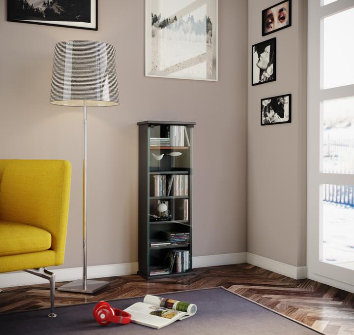 Produktbild VCM Holz CD DVD Stand Regal Vetro mit Glastür (31 x 18 x 92 cm)