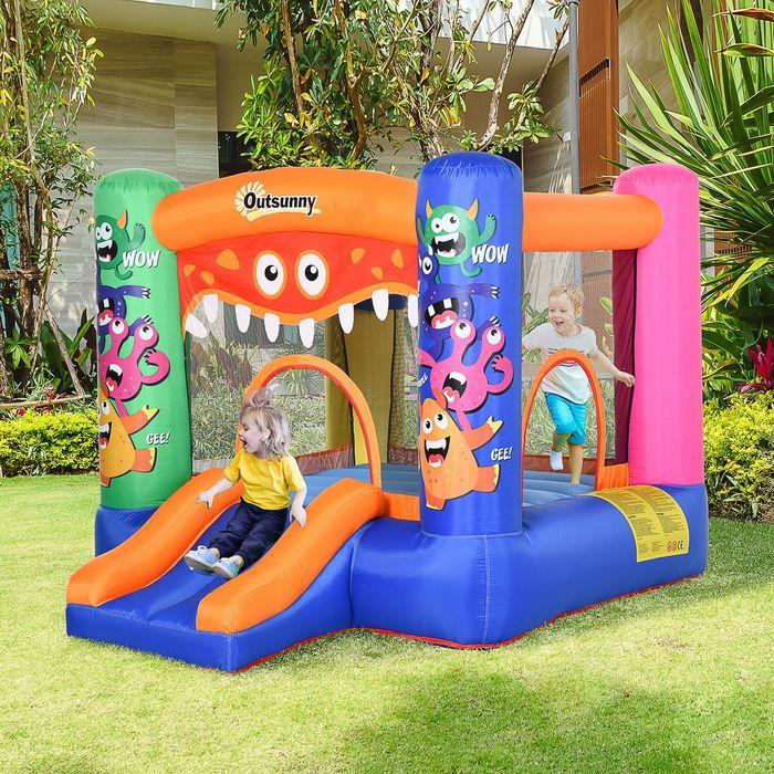 Produktbild Swisshandel24 Hüpfburg Wasserpark mit Gebläse Rutsche für 2 Kinder Selbstaufblasend ab 3 Jahre Monster-Muster Oxfo