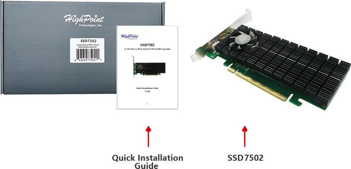 Image du produit HighPoint Contrôleur RAID SSD7502 2x M.2 NVME PCI-x4v4, PCI-Ex16