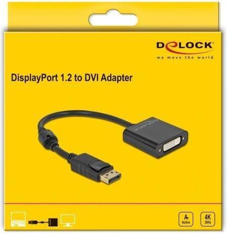 Actual product image Delock Adapter DisplayPort 1.2 male to DVI female 4K Active black (DVI, 20 cm)