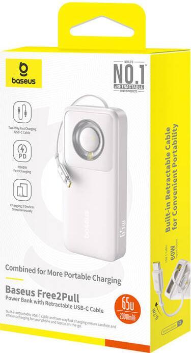 Actual product image Baseus Powerbank OS Free2Pull 20000mAh 65W + cable (szary) (20000 mAh, 65 W, 74 Wh)