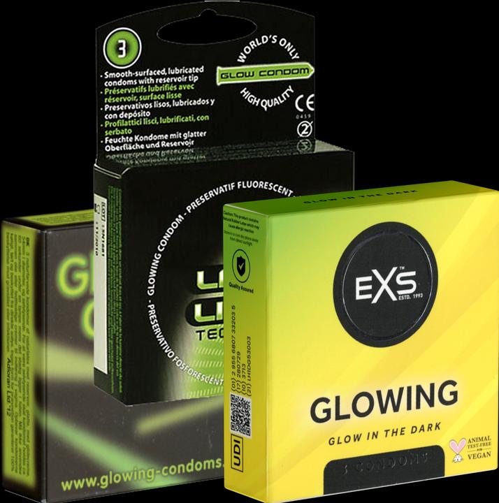Actual product image Kondomotheke Glow Mix No.2 - 3x3 glow condoms for more fun in the dark (9 pcs.)