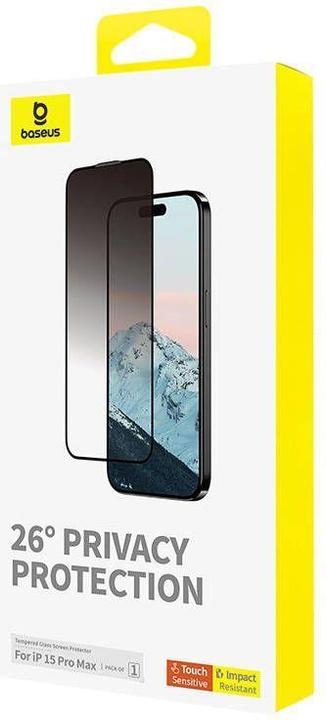 Produktbild Baseus Privacy Protection Tempered Glass Diamond iPhone 15 Pro Max (1 Stück, Apple iPhone 15 Pro Max)