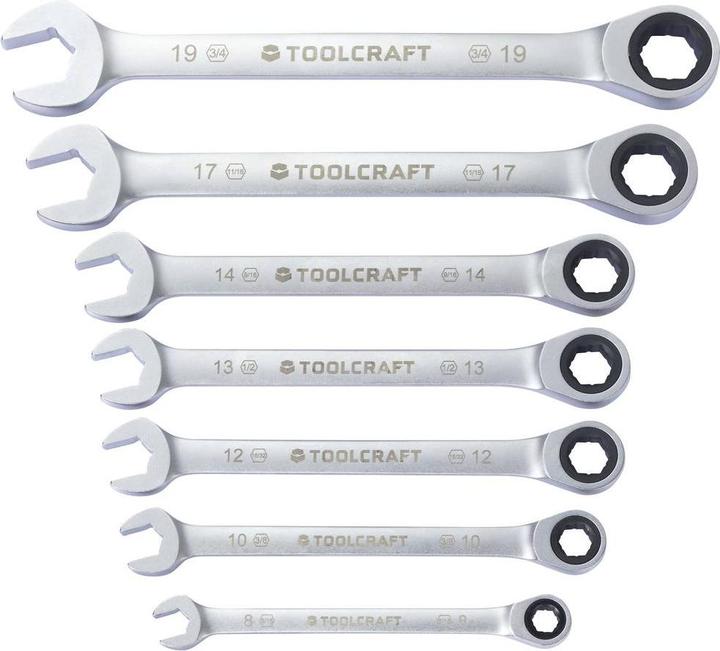 Produktbild Toolcraft TO-9626412 Ratschen-Einringschlüssel-Satz 7teilig Schlüsselweite (Met (17 mm, 8 mm, 14 mm, 19 mm, 13 mm, 12 mm, 10 mm)