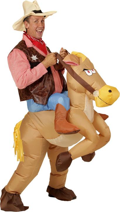 Produktbild Widmann Cowboy auf Pferd Kostüm aufblasbares Kostüm mit integriertem Gebläse, Hut (One Size)
