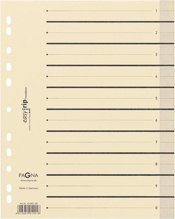 Image du produit Pagna Intercalaire Easy Rip DIN A4 carton kraft recyclé chamois noir 100 pcs/paquet