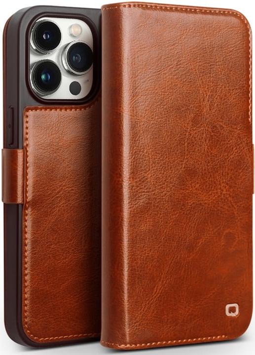 Actual product image QiAlino Flip case with magnetic clasp Light brown (Apple iPhone 14 Pro Max)