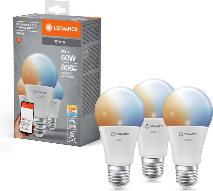 Actual product image Ledvance Smart+ Wifi Classic (E27, 9 W, 806 lm, 3 x, F)