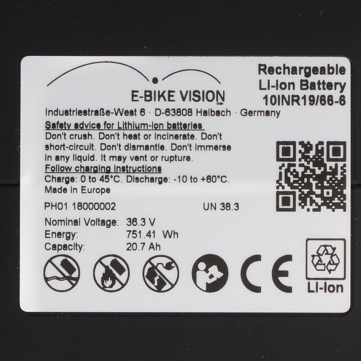 Image du produit E-Bike-Vision Batterie sous tube Yamaha (745 Wh, Batterie pour vélo électrique)