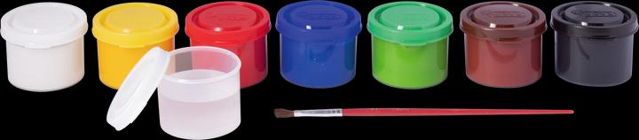 Produktbild Jovi Plakatfarbe Tempera Schuleset VE=7 Farben a 35ml + Pinsel (Gelb, Braun, Weiss, Schwarz, Rot, Blau, Grün, 245 ml)