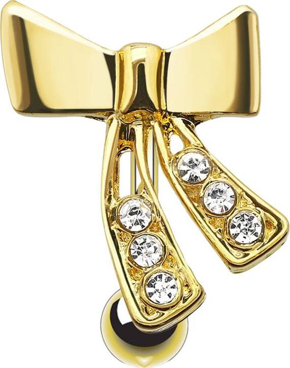 Star Piercing Banane 14k vergoldet mit Kugel Schleife (Messing, Chirurgenstahl 316L)