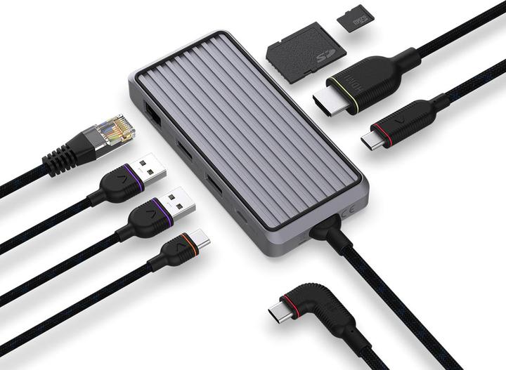 Actual product image Unisynk 8 Port USB-C Hub V2 4K 60 HZ 100QW Grey (USB-C)