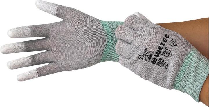 Produktbild Wetec ESD-Handschuhe, PU-beschichtete Fingerkuppen, S, Carbonfaden (S)