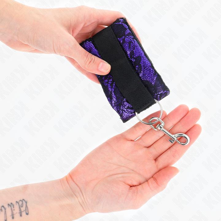 Actual product image Kink Short Wrist Cuffs Made Of Velvet Lace And Nylon Binding Purple/Black 23 X 6.5 cm