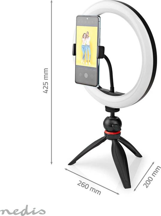 Immagine prodotto Nedis Ringlight | 10 pollici | 120 LED | 2700 - 6700 K | Treppiede | Nero (Anello di luce)