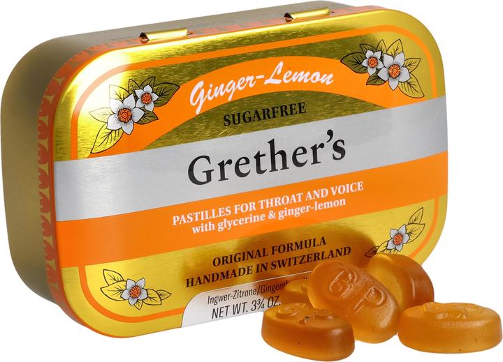 Actual product image Grethers Ginger Lemon Pastillen ohne Zucker Dose 110 g (1 Piece)