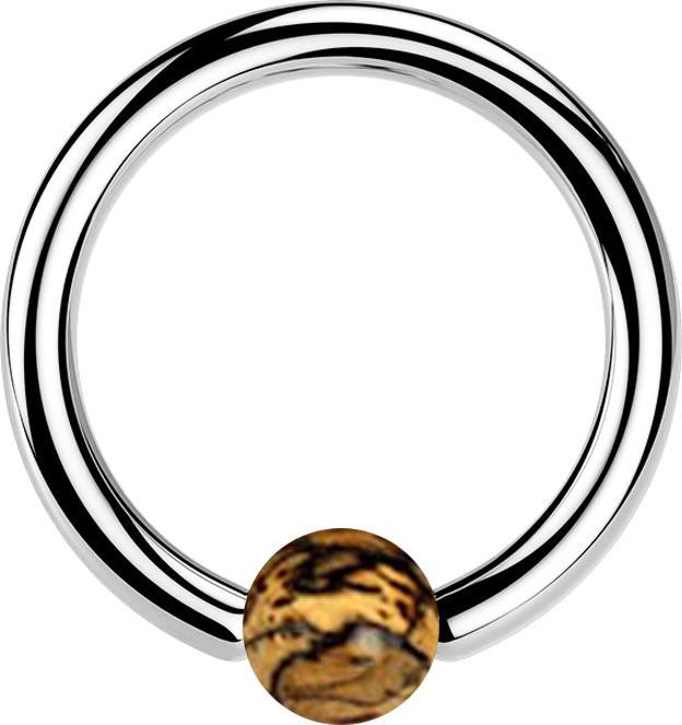 Star Piercing Ball Closure Ring silber mit Kugel aus Tamarind Holz hell (Chirurgenstahl 316L, ohne Messing, Organisch)