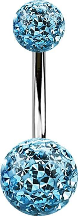 Star Piercing Banane silber mit zwei Kristall Kugeln aqua Epoxy Schutzschicht (ohne Messing, Titan G23)