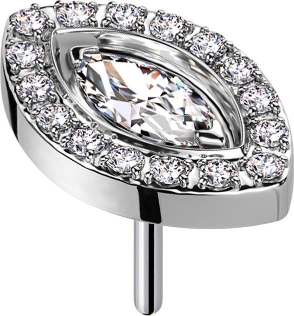 Star Piercing Threadless Oval silber mit Kristallen silber und Ovalem Kristall silber (Titan G23, ohne Messing)