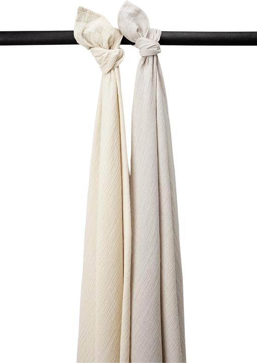 Meyco Baby Uni swaddle - pak van 2 - voorgewassen mousseline - zacht zand/grijs - 120x120cm (120 cm, 120 cm)