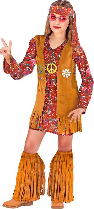Actual product image Widmann HIPPIE (dress, waistcoat, headband, boot covers with fringes), 128 cm / 5-7 years (128)