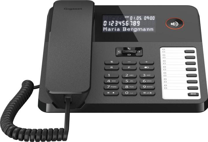 Actual product image Gigaset DESK 600 black corded desk and wall phone 7 direct dial keys phone book Hearing aid compatib
