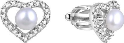 Beneto Silver heart earrings with real pearl AGUP1659PS (L)
