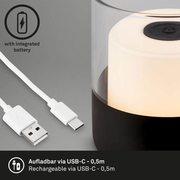 Actual product image Briloner Rechargeable LED table lamp, with glass, black, 1xLED/2W (150 lm)