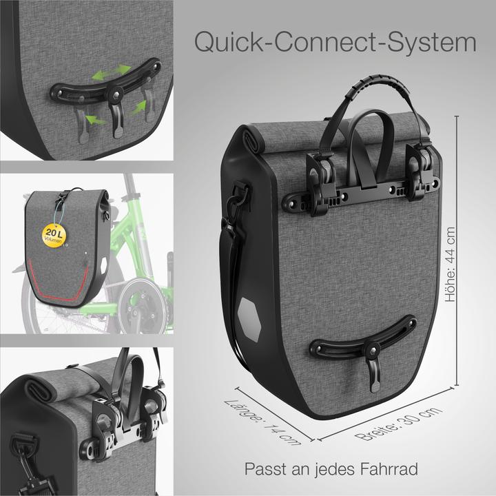 Produktbild Eloneo Fahrradtaschen wasserdicht mit LED (20 l, Gepäckträgertasche)